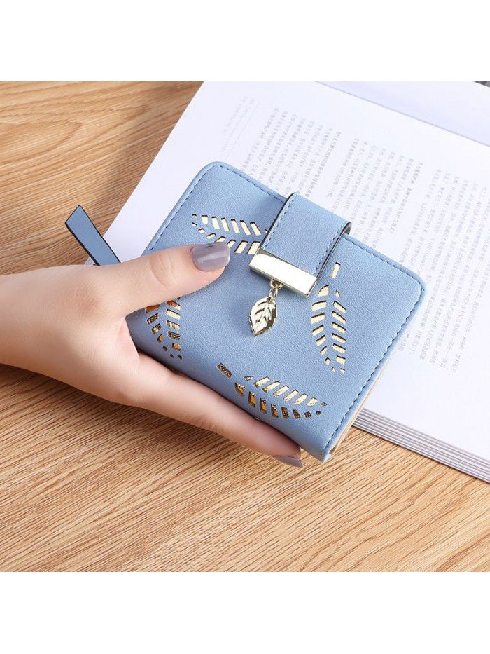  popular women's wallet short Pu wallet student fashion zipper card bag leaf foreign trade customization wholesale