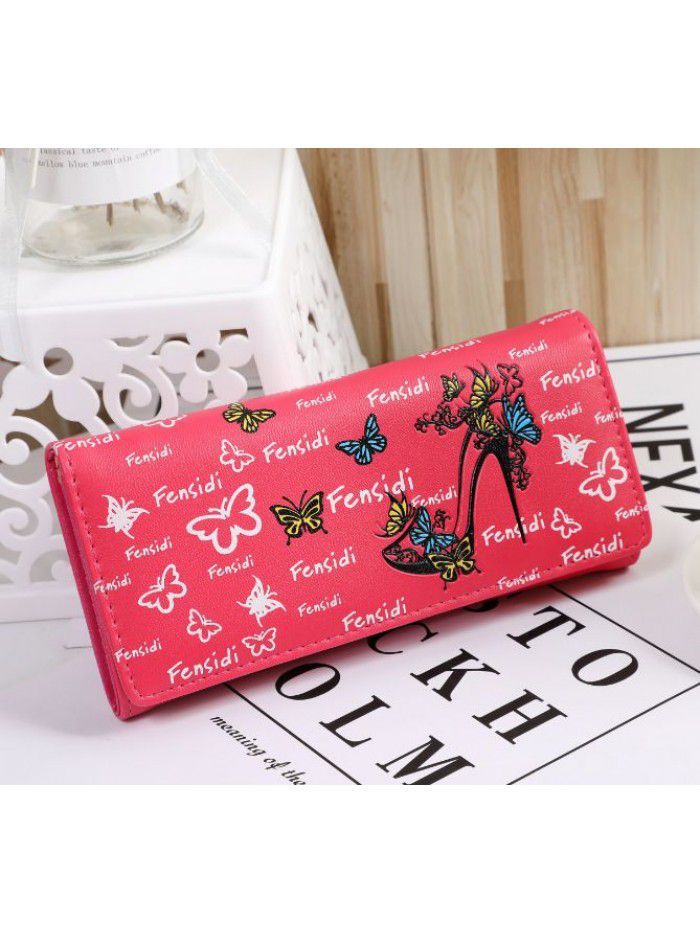 New multi card women's long butterfly high heel shoes wallet Korean women's change bag hand wallet wholesale