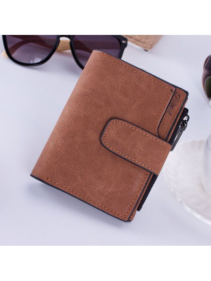 Korean retro clasp student frosted multi card zipper wallet women's short Wallet