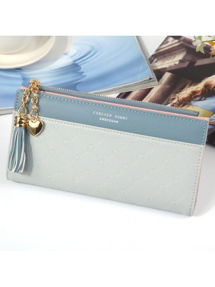 Hengsheng new lady's purse long fashion tassel multi card zipper button handbag factory sales