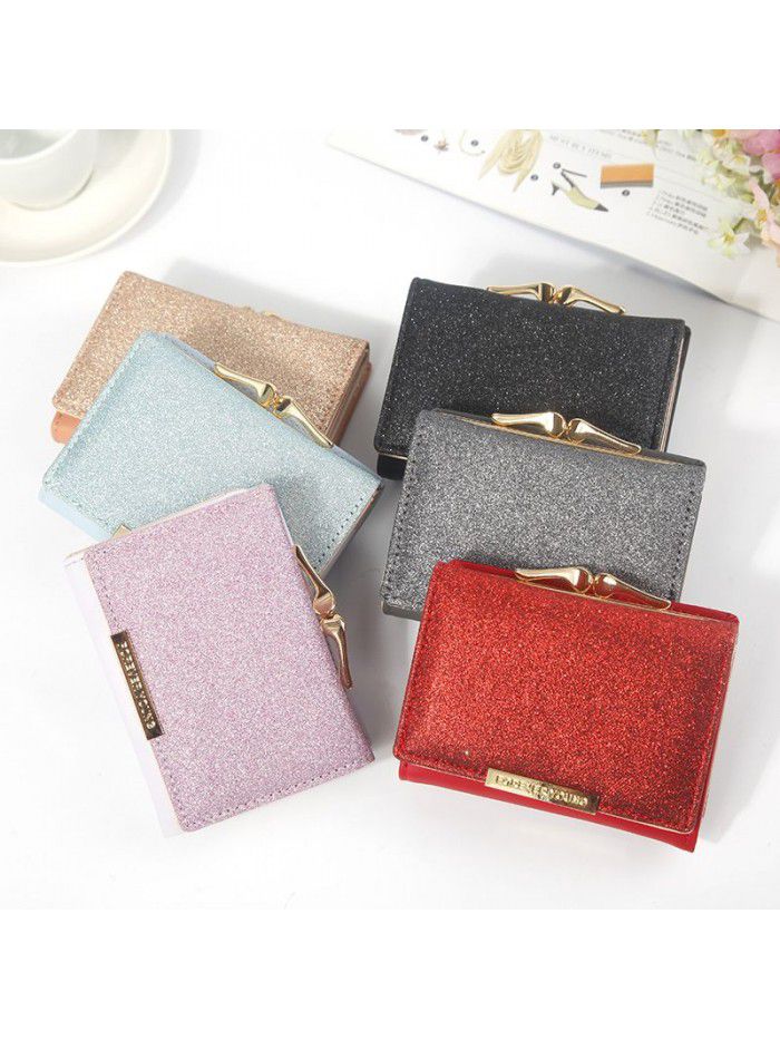 Hengsheng women's wallet fashion short bag bright leather three fold Wallet metal button zero wallet factory sales