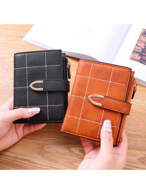 lattice women's wallet short Korean student foldin...