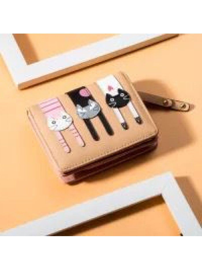 new leisure cute cartoon three cat lady purse zipper zero Purse Wallet women's short purse Pu