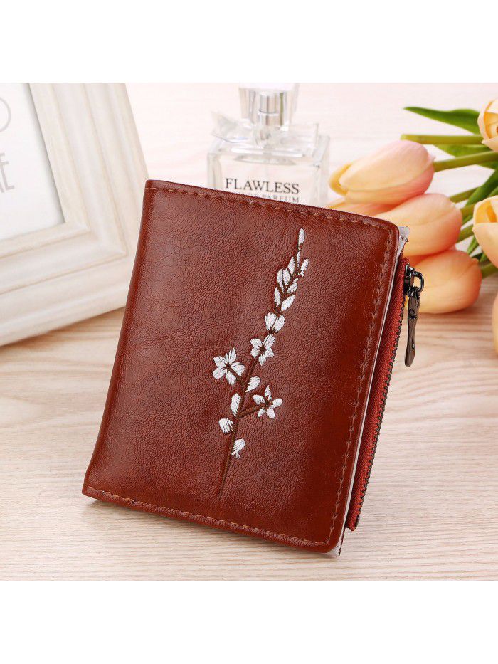 Fashion and leisure lady's wallet oil embossed plum blossom short wallet card bag zero wallet