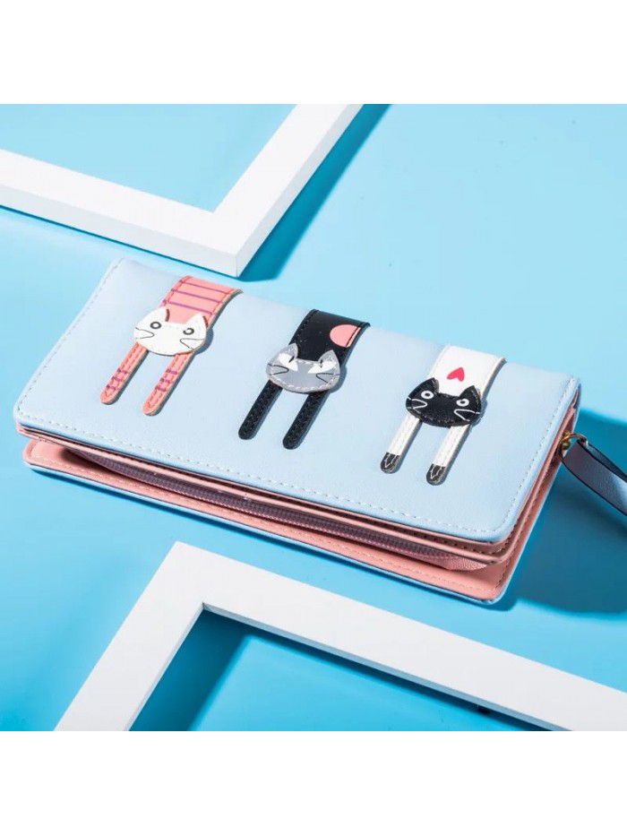  Guangzhou lady's wallet long and large capacity cartoon three kittens lady's new handbag customized by manufacturers