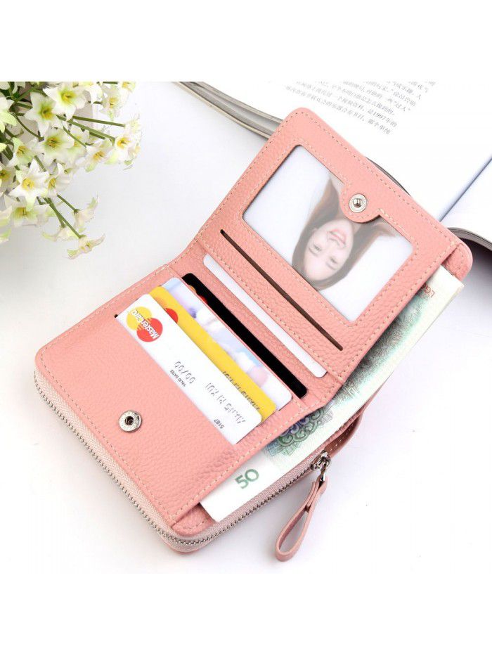 New short wallet women's splicing leather zero wallet litchi pattern short wallet bag women's zipper bag