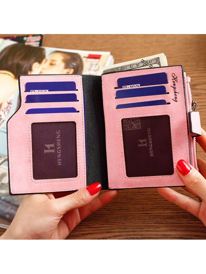 Ms. Hengsheng short wallet candy color button wallet multi card female zero purse frosted zipper bag