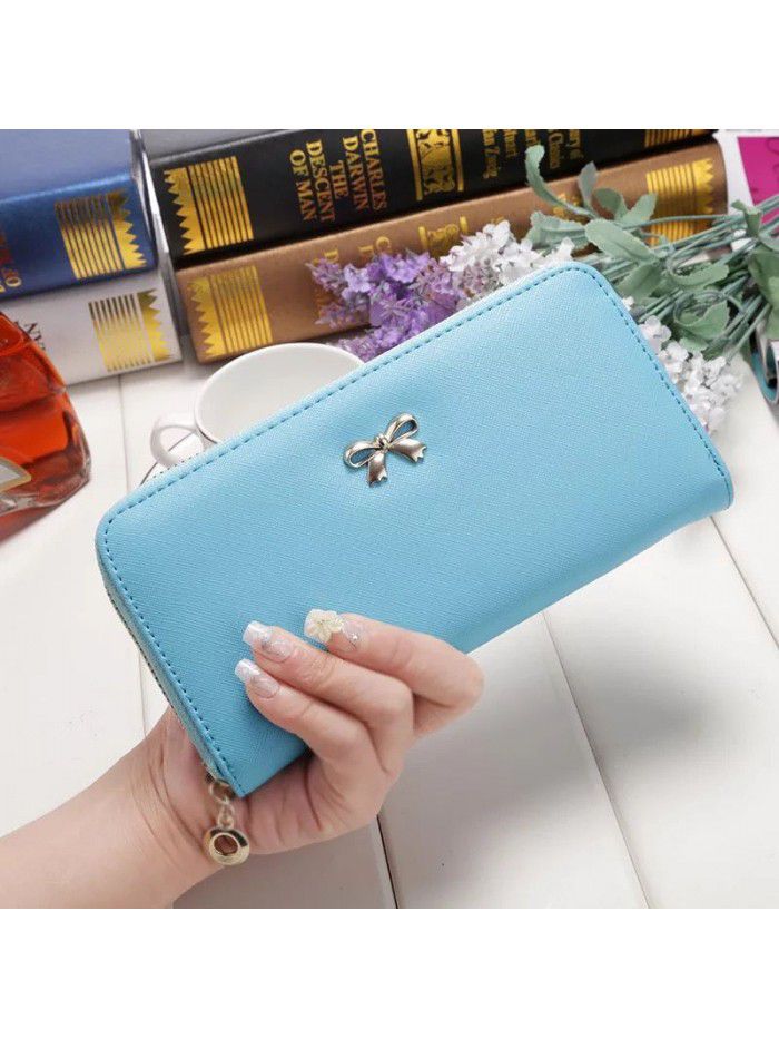  popular women's purse bow mobile phone bag horizontal European and American handbag Korean long zero wallet customization