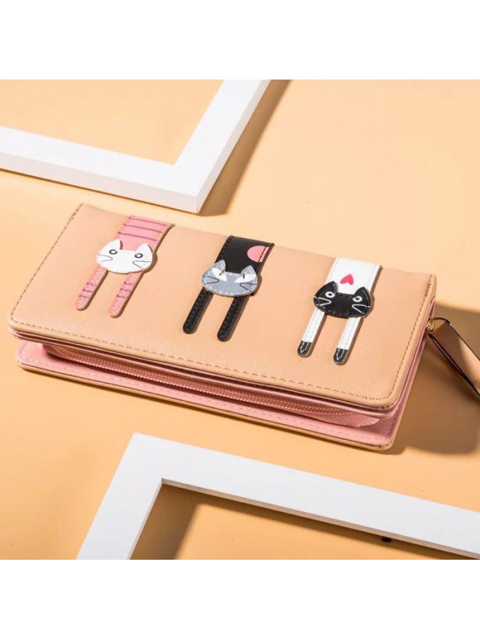  Guangzhou lady's wallet long and large capacity cartoon three kittens lady's new handbag customized by manufacturers
