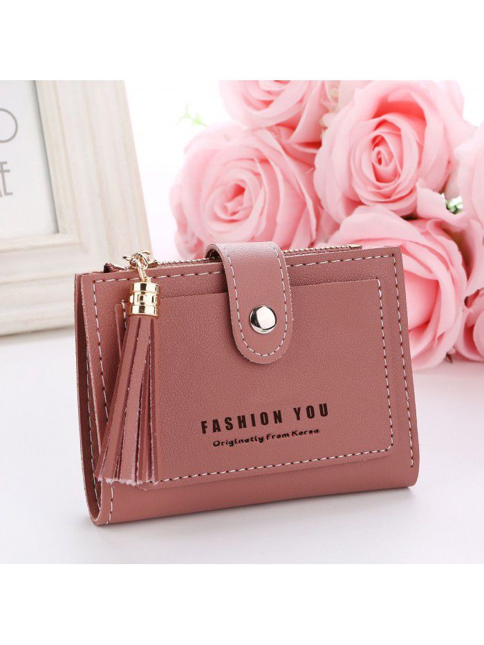  new Korean letter buckle wallet women's short buckle tassel wallet card bag