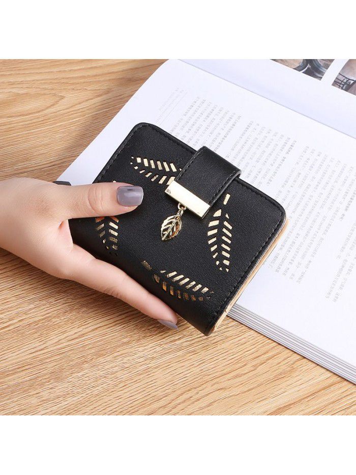  popular women's wallet short Pu wallet student fashion zipper card bag leaf foreign trade customization wholesale