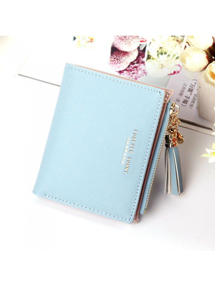 Hengsheng new women's wallet short Korean fashion vertical cross tassel zipper zero wallet