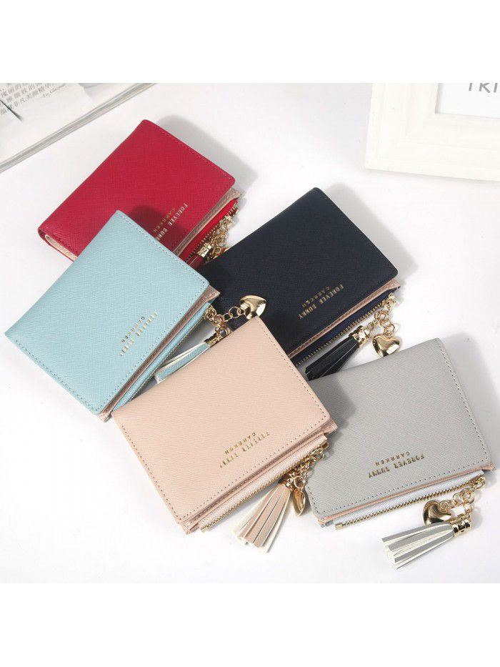 Hengsheng new women's wallet short Korean fashion vertical cross tassel zipper zero wallet