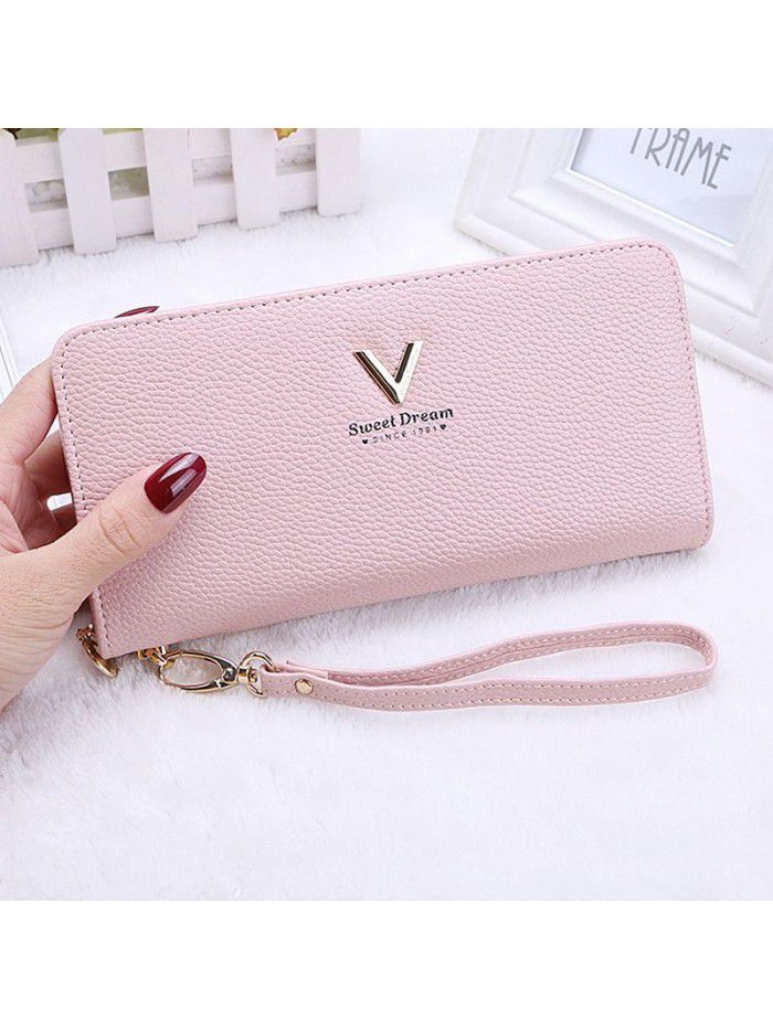  Korean women's wallet long popular handbag zipper wallet V-band zero wallet customized manufacturers