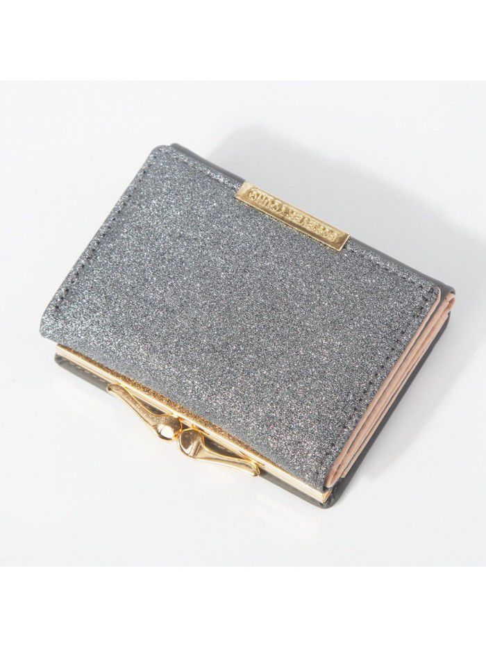 Hengsheng women's wallet fashion short bag bright leather three fold Wallet metal button zero wallet factory sales