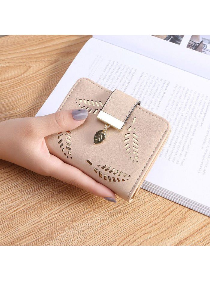  popular women's wallet short Pu wallet student fashion zipper card bag leaf foreign trade customization wholesale