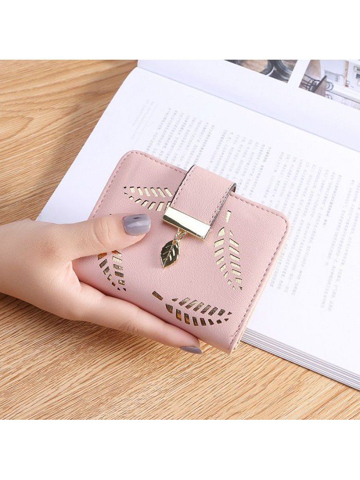  popular women's wallet short Pu wallet student fashion zipper card bag leaf foreign trade customization wholesale