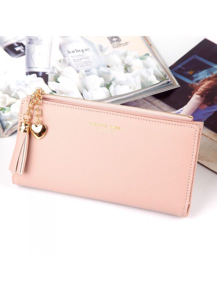 Hengsheng new Long Wallet women's student fashion tassel large capacity zipper button handbag factory sales