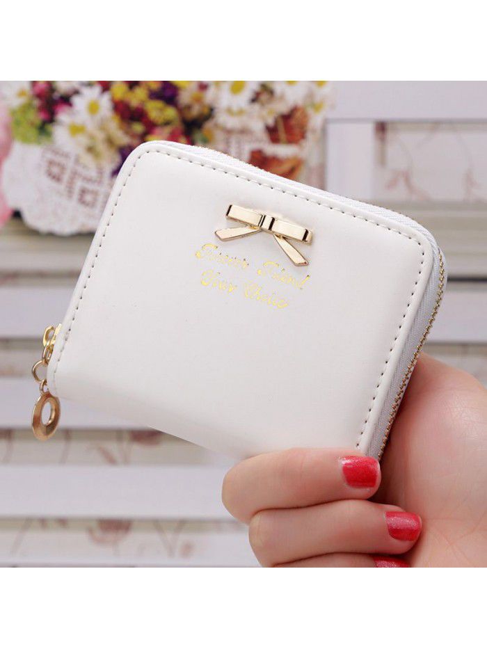  new Korean women's purse short bow handbag women's zipper zero wallet Mini cross border card bag