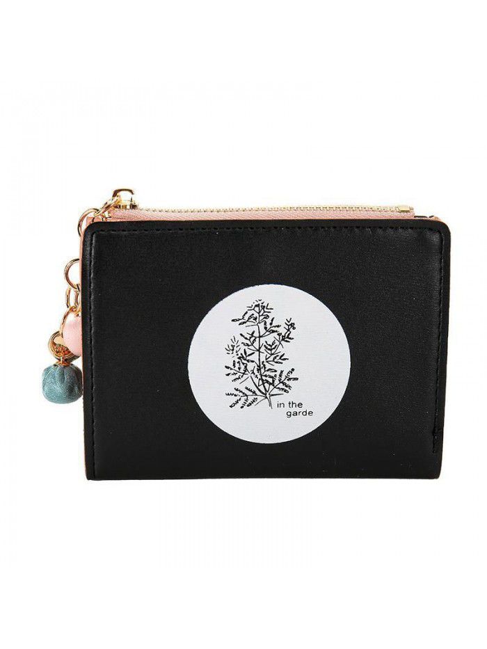 New women's short wallet Korean zipper bead pendant small wallet simple multi-function tassel zero wallet