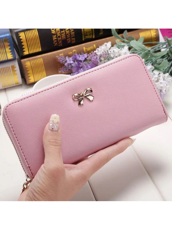  popular women's purse bow mobile phone bag horizontal European and American handbag Korean long zero wallet customization