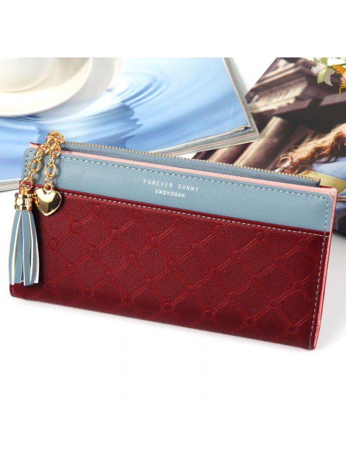 Hengsheng new lady's purse long fashion tassel multi card zipper button handbag factory sales