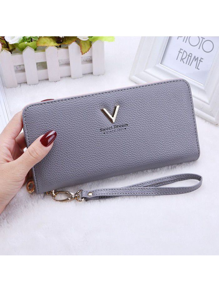  Korean women's wallet long popular handbag zipper wallet V-band zero wallet customized manufacturers