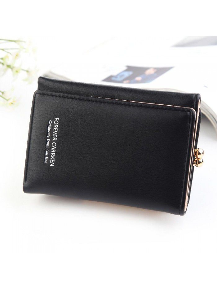 New women's wallet short fashion vertical plain three fold card bag multi function zero wallet Korean small wallet