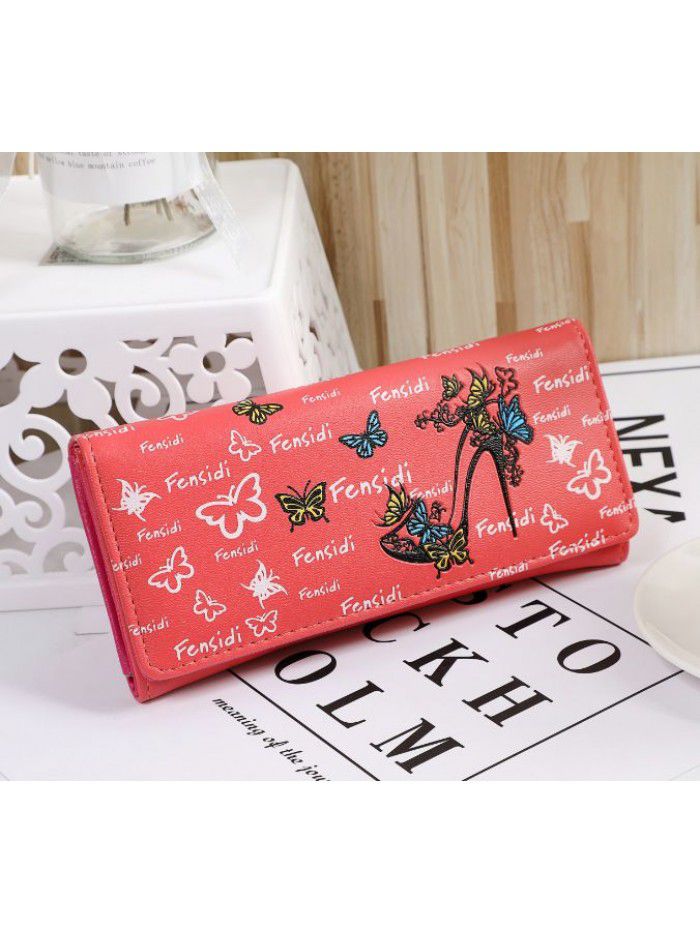 New multi card women's long butterfly high heel shoes wallet Korean women's change bag hand wallet wholesale