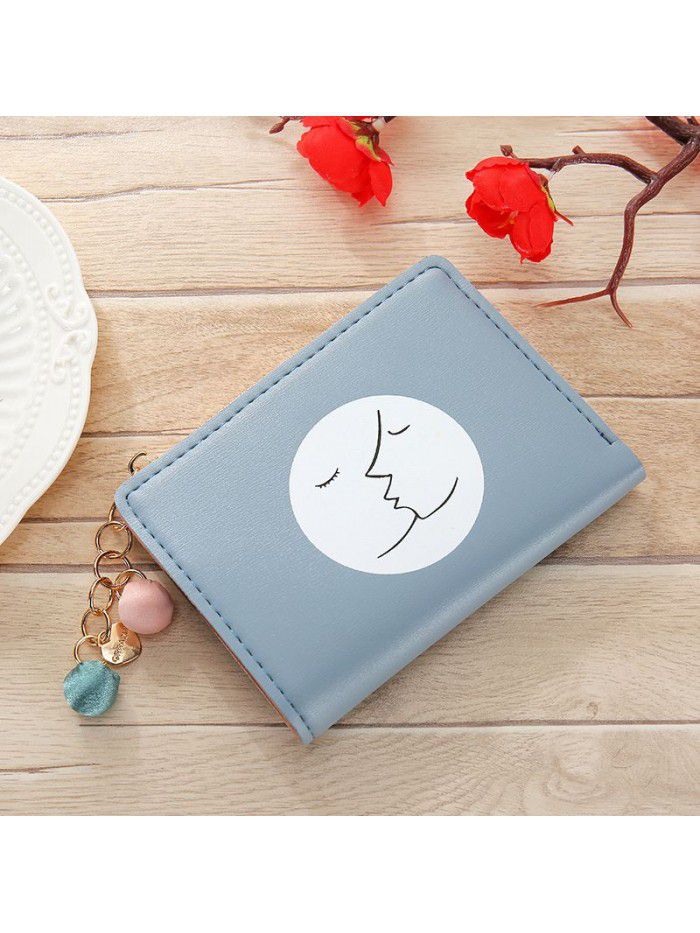 New women's short wallet Korean zipper bead pendant small wallet simple multi-function tassel zero wallet