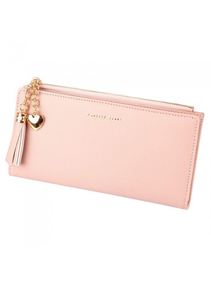 Hengsheng new Long Wallet women's student fashion tassel large capacity zipper button handbag factory sales