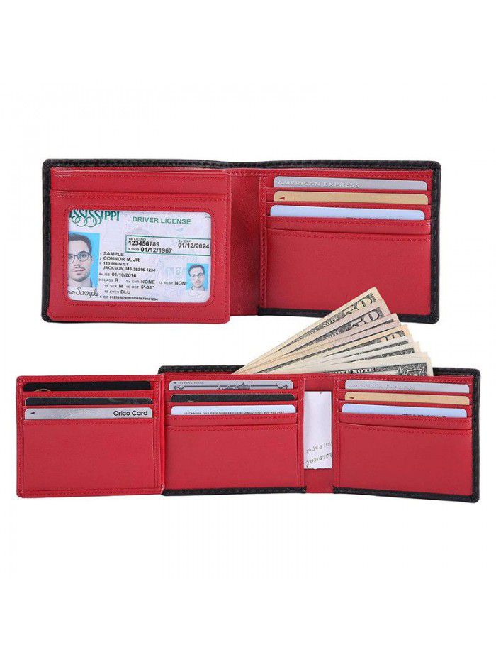 Cross border e-commerce carbon fiber men's wallet multi card loose leaf new business European and American Leather Wallet RFID