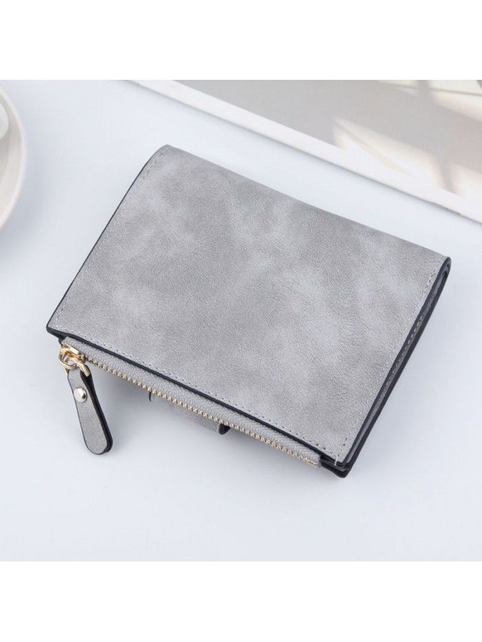 Women's wallet fashion buckle three fold Wallet Zipper Bag trend Korean version pure color change bag women's wholesale