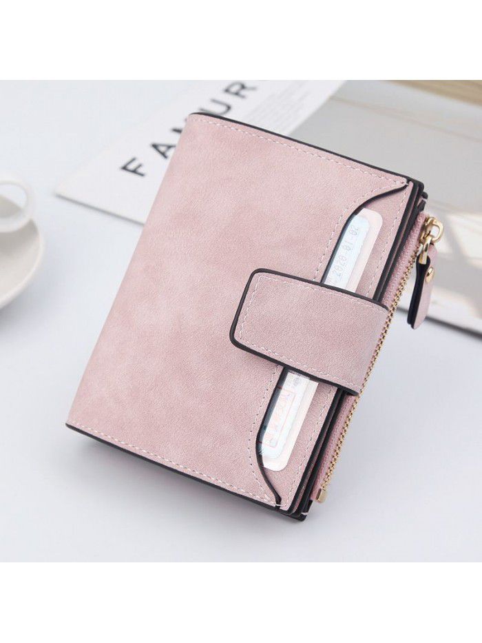 Women's wallet fashion buckle three fold Wallet Zipper Bag trend Korean version pure color change bag women's wholesale