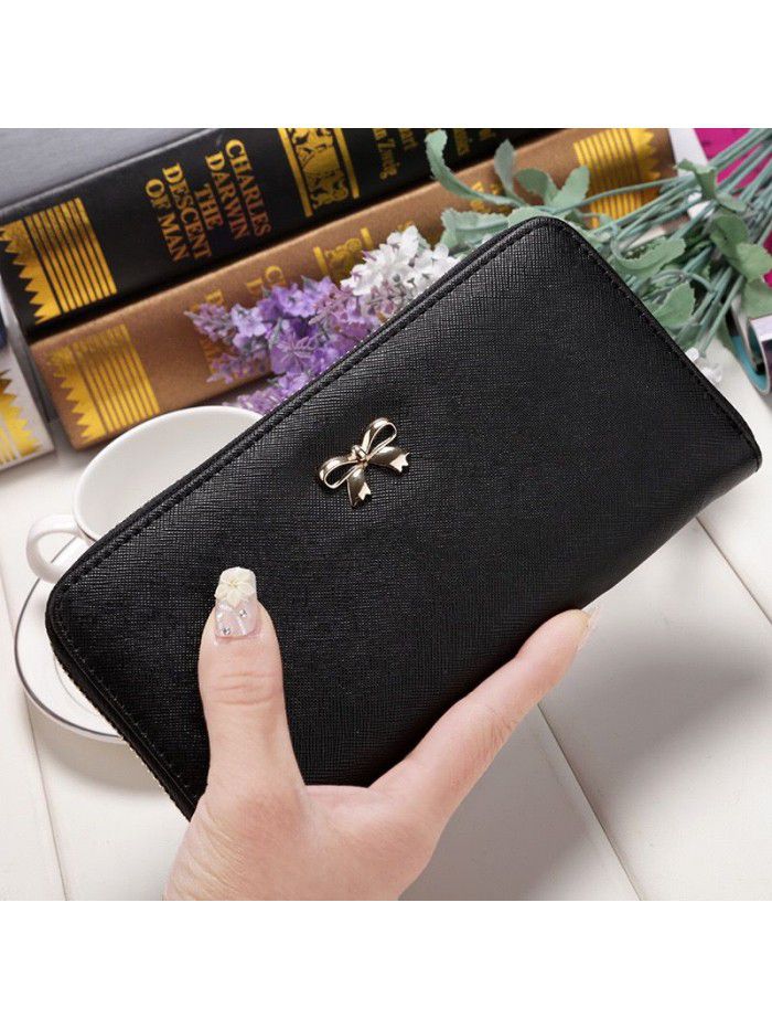  popular women's purse bow mobile phone bag horizontal European and American handbag Korean long zero wallet customization