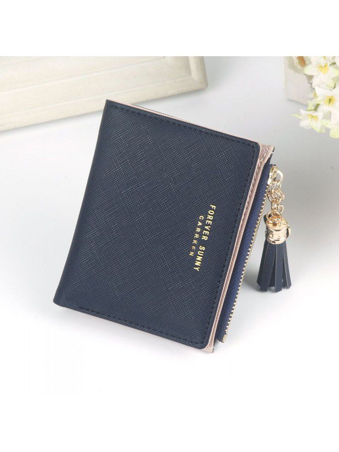 Hengsheng new women's wallet short Korean fashion vertical cross tassel zipper zero wallet