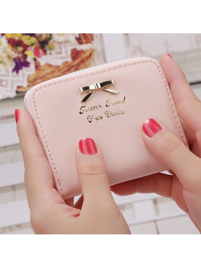  new Korean women's purse short bow handbag women's zipper zero wallet Mini cross border card bag