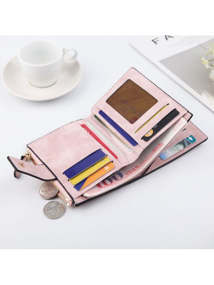 Women's wallet fashion buckle three fold Wallet Zipper Bag trend Korean version pure color change bag women's wholesale