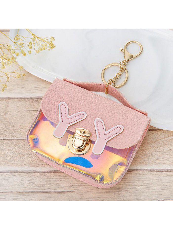 Korean version small fresh light color stitching women's zero wallet with key ring small square zero Wallet Coin Bag Wallet