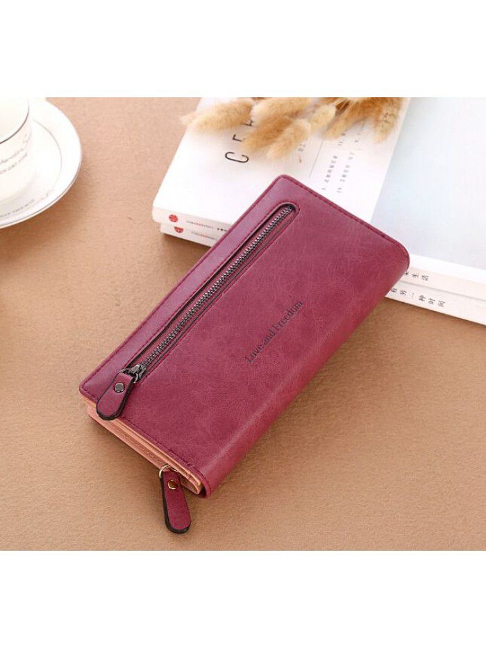 New Korean women's wallet solid color frosted zipper women's long hand wallet mobile bag