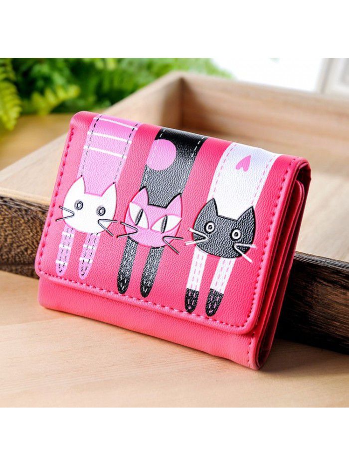 Korean Short Student Wallet 3% off cartoon cat cute lady wallet card bag zero wallet