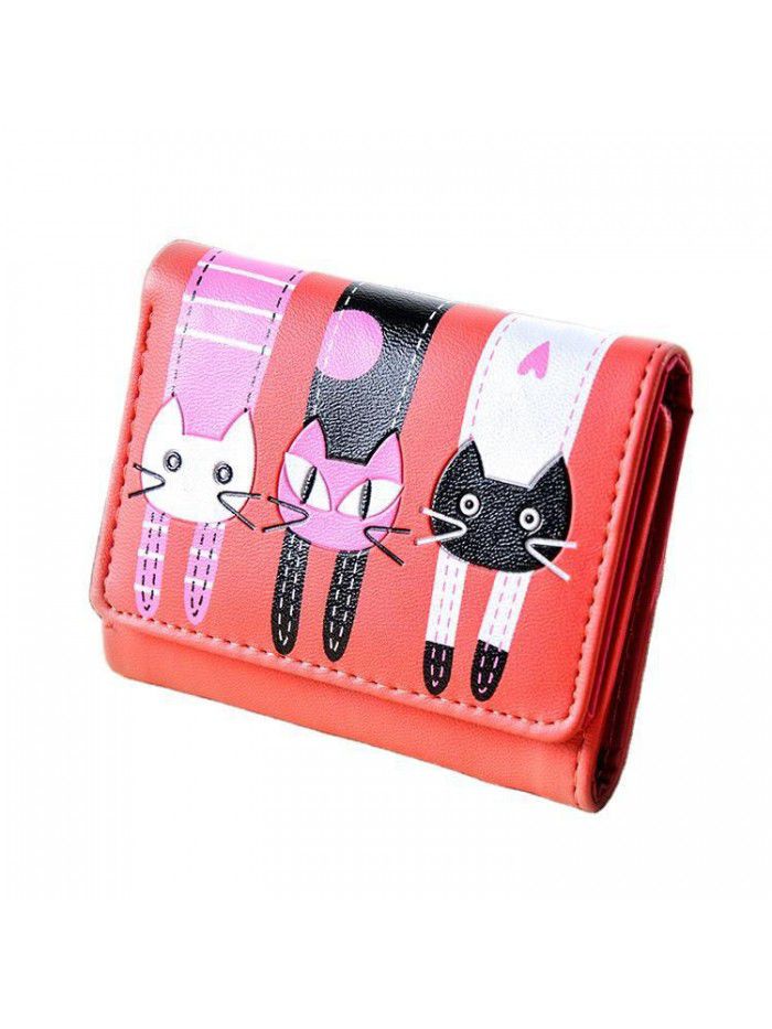 Korean Short Student Wallet 3% off cartoon cat cute lady wallet card bag zero wallet