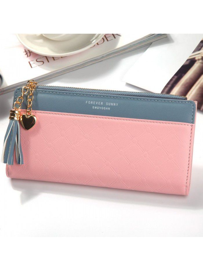 Hengsheng new lady's purse long fashion tassel multi card zipper button handbag factory sales