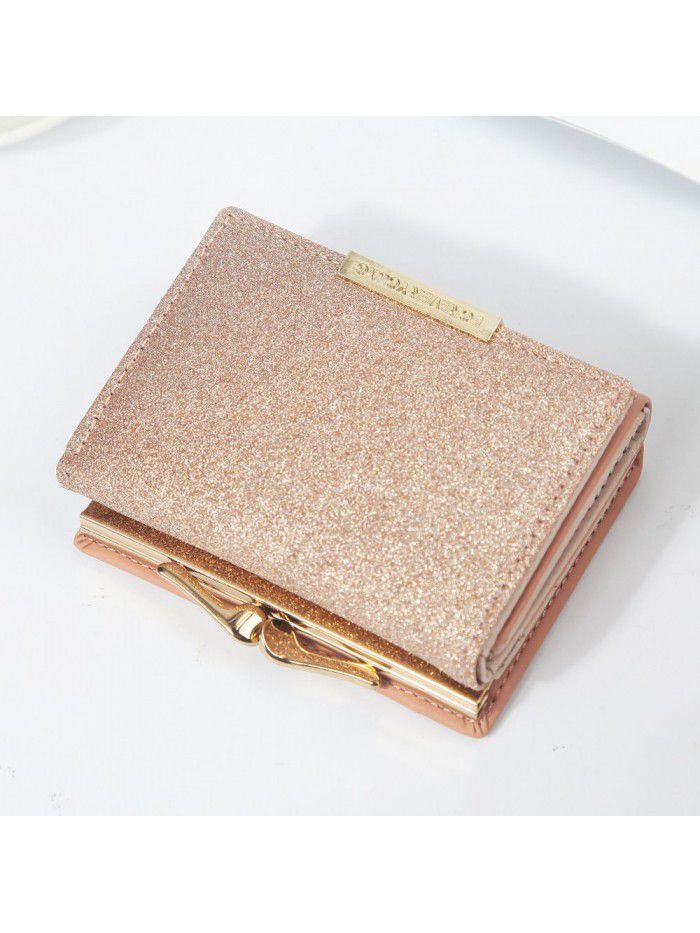 Hengsheng women's wallet fashion short bag bright leather three fold Wallet metal button zero wallet factory sales