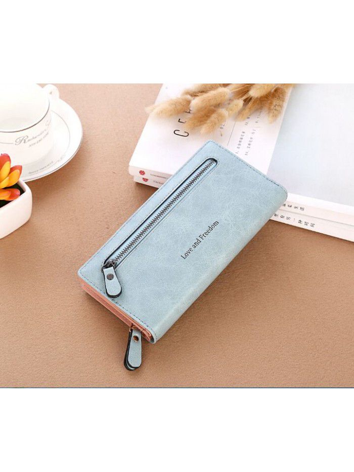 New Korean women's wallet solid color frosted zipper women's long hand wallet mobile bag