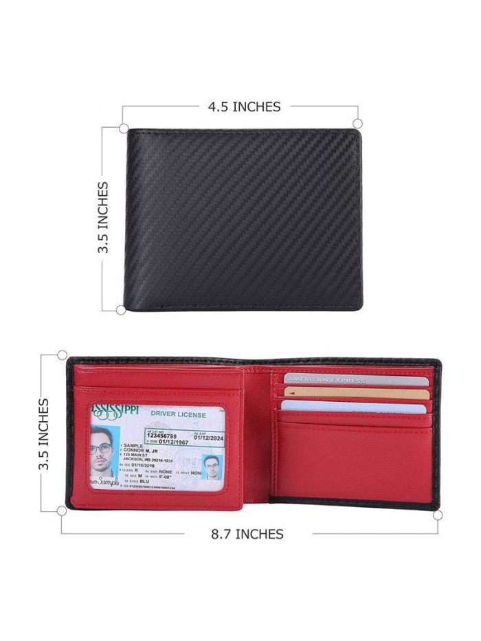 Cross border e-commerce carbon fiber men's wallet multi card loose leaf new business European and American Leather Wallet RFID