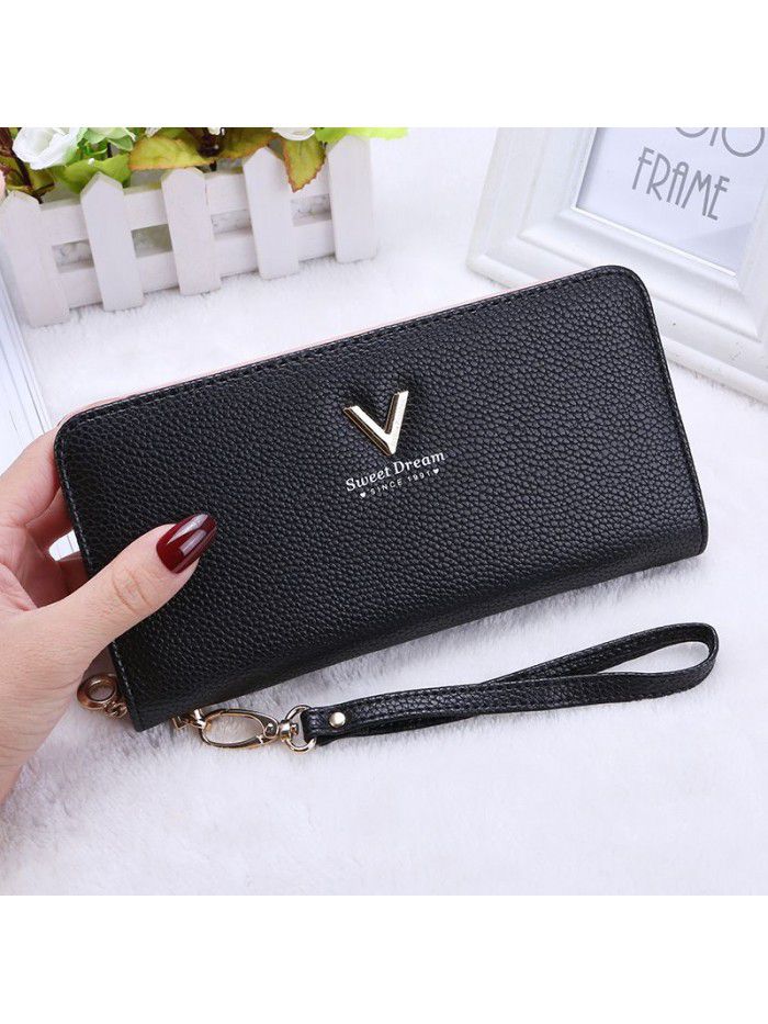  Korean women's wallet long popular handbag zipper wallet V-band zero wallet customized manufacturers