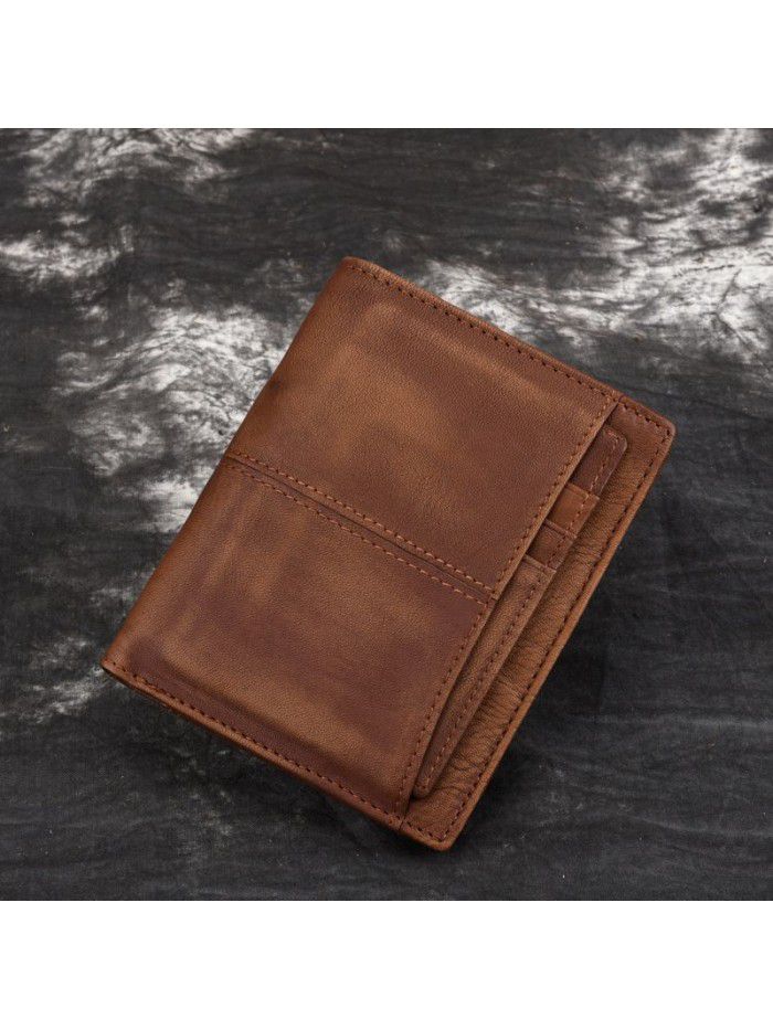 New vegetable tanned leather retro men's wallet anti theft brush anti RFID head leather wallet leather used Wallet