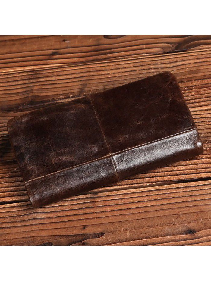 Source of foreign trade new head leather oil wax leather multi card long wallet business men's large capacity Wallet