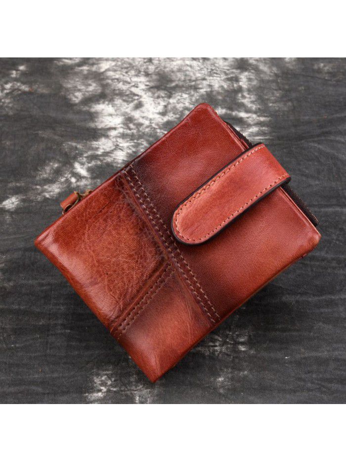 RFID antimagnetic Leather Men's wallet men's double fold Wallet casual style wallet cow leather double fold wipe color Wallet